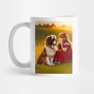 child hanging out with a dog. Mug